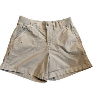 American Eagle khaki mid rise roll tab cuff cargo utility shorts size 4
